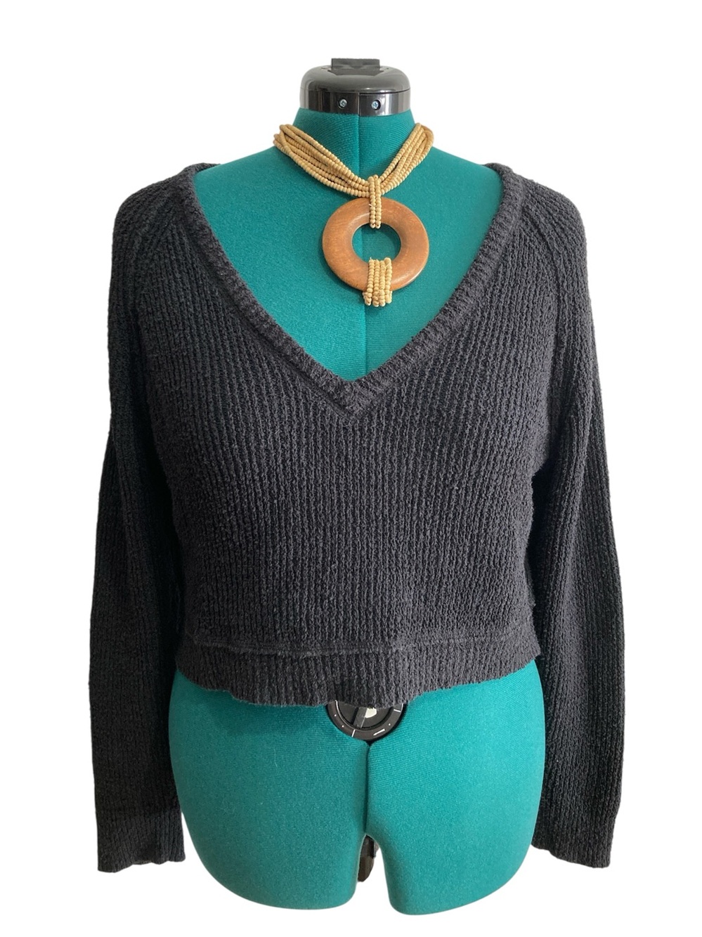 Free People V-Neck Cropped Long Sleeve Oversized Sweater